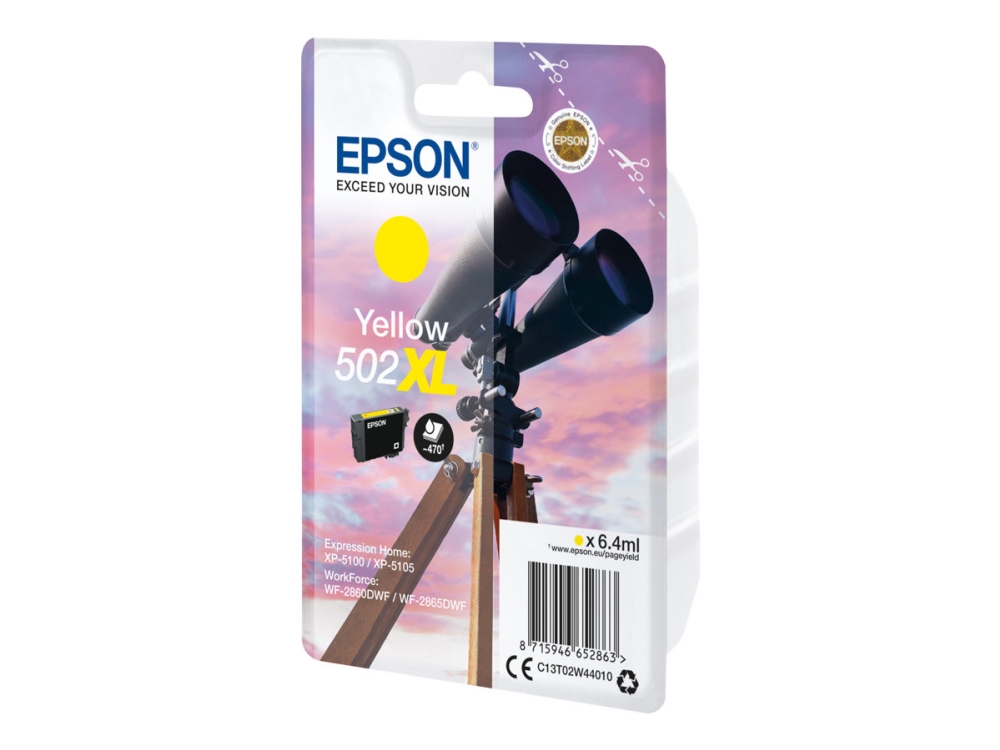 Epson 502Xl - 6.4 Ml - Høj Kapacitet - Gul - Original - Blister Med Rf/Akustisk Alarm - Blækpatron - For Expression Home Xp-5100, Xp-5150 Workforce W