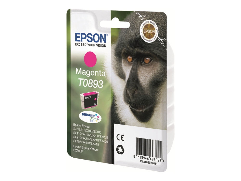 Epson Monkey T0893 Affe Durabrite Ultra Single Magenta Tinte, Magenta, Tinte Auf Pigmentbasis, 3,5 Ml, 1 Stück(E), Einzelpackung