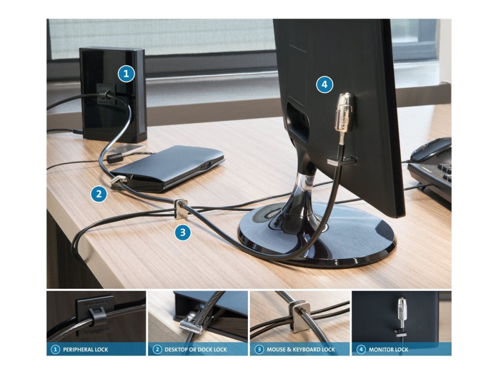Kensington Desktop and Peripherals Standard Keyed Locking Kit 2.0 - Lås för säkerhetskabel - 2.4 m | Datorer & Surfplattor - Bärbara tillbehör - Övriga tillbehör | GameStuff