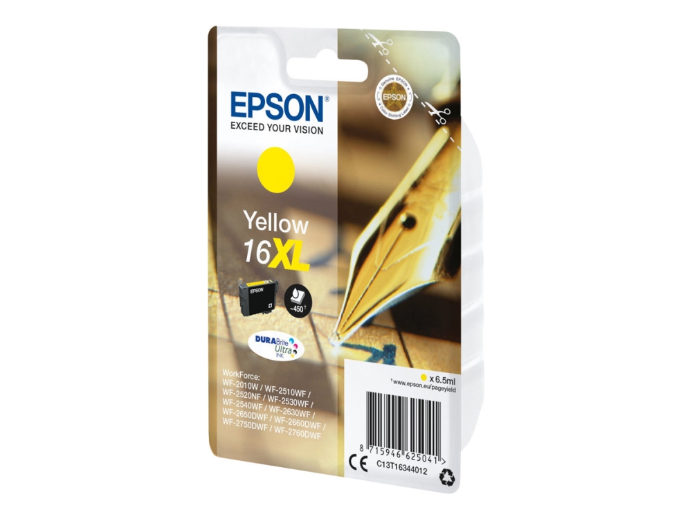Epson 16Xl - 6.5 Ml - Xl - Gul - Original - Blister Med Rf/Akustisk Alarm - Blækpatron - For Workforce Wf-2010, 2510, 2520, 2530, 2540, 2630, 2650, 2