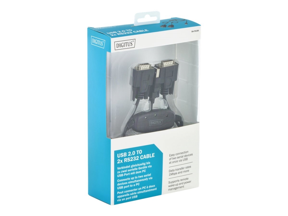 Digitus Usb 2.0 Zu 2X Rs232-Kabel, Schwarz, 1,5 M, Usb Typ-A, Db-9, Stecker, Stecker