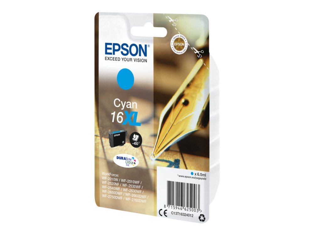 Epson 16Xl - 6.5 Ml - Xl - Cyan - Original - Blister Med Rf/Akustisk Alarm - Blækpatron - For Workforce Wf-2010, 2510, 2520, 2530, 2540, 2630, 2650,