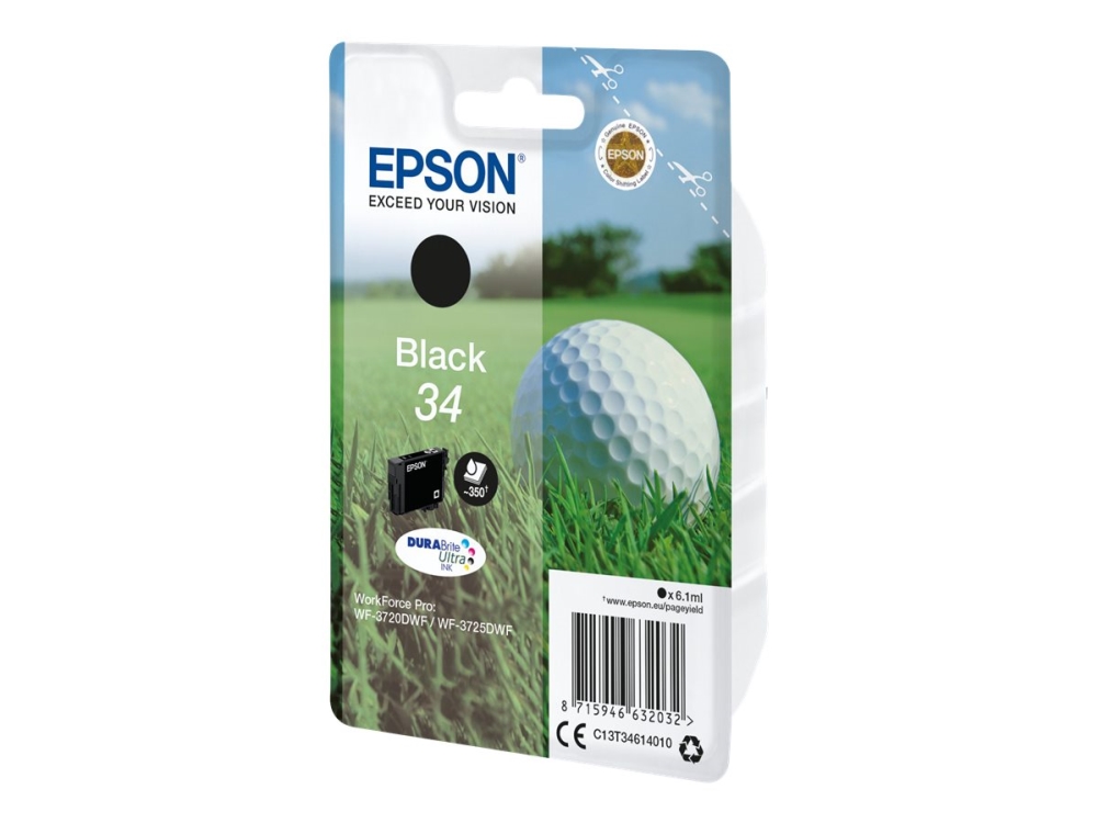 Epson 34 - 6.1 Ml - Sort - Original - Blækpatron - For Workforce Pro Wf-3720, Wf-3720Dwf, Wf-3725Dwf