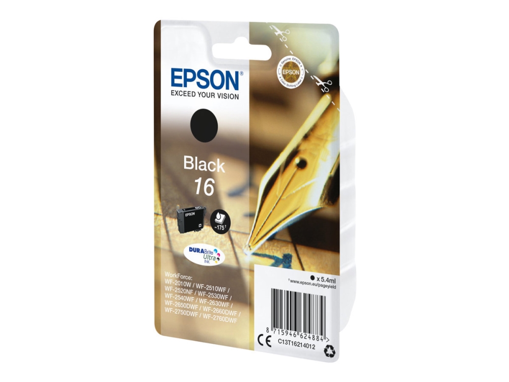 Epson 16 - 5.4 Ml - Sort - Original - Blækpatron - For Workforce Wf-2010, 2510, 2520, 2530, 2540, 2630, 2650, 2660, 2750, 2760