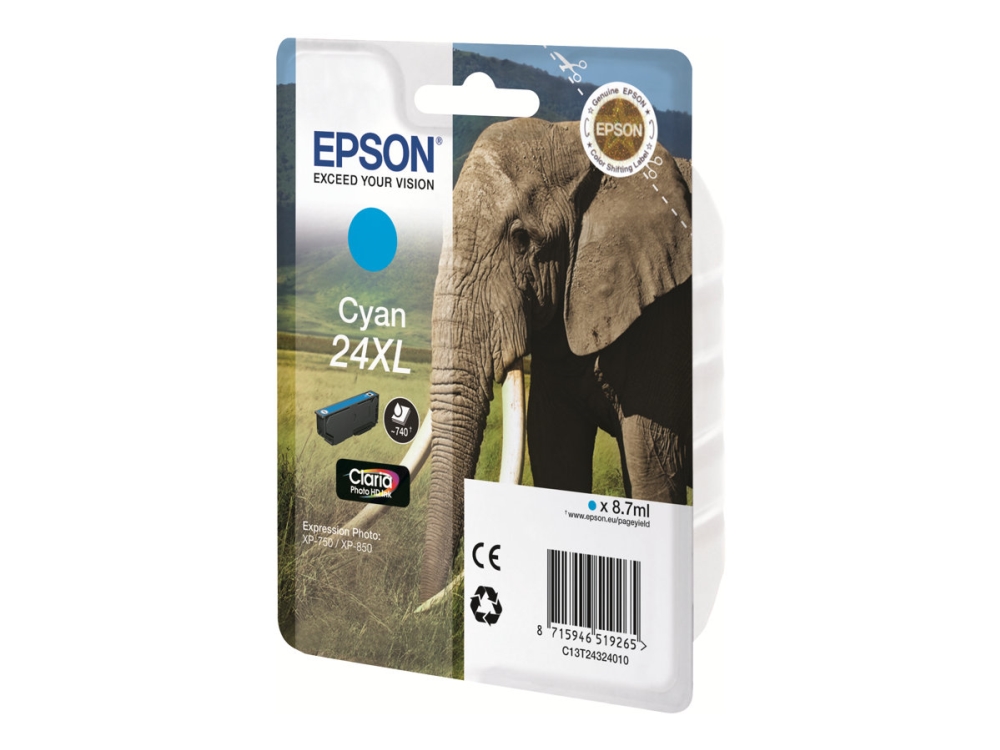 Epson 24Xl - 8.7 Ml - Xl - Cyan - Original - Blister - Bläckpatron - För Expression Photo Xp-55, 750, 760, 850, 860, 950, 960  Expression Premium Xp-750, 850