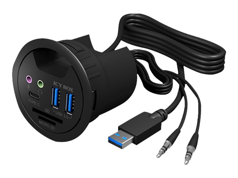 Icy Box Ib-Hub1404a, Tisch-Hub, 2X Type-A, 1X Type-C, 1X Audio Ein-/Ausgang, 1X Sd/Microsd Slot, Schwarz, Kunststoff, 68 Mm, 69 Mm, 70 Mm, 156 G