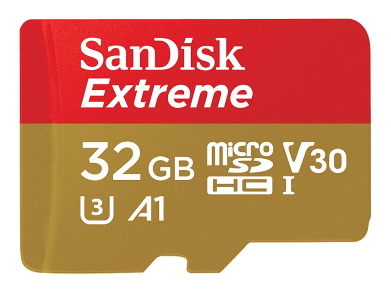 SanDisk Extreme - Flash-minneskort (adapter, microSDHC till SD inkluderad) - 32 GB - A1 / Video Class V30 / UHS-I U3 - microSDHC UHS-I | Foto och video - Foto- & videotillbehör - Minneskort | GameStuff