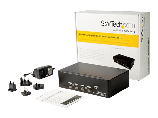 Startech.Com 4 Port Dual Displayport Kvm Switch - 4K 60Hz, 3840 X 2160 Pixel, 4K Ultra Hd, Rack-Einbau, 18 W, 2U, Schwarz