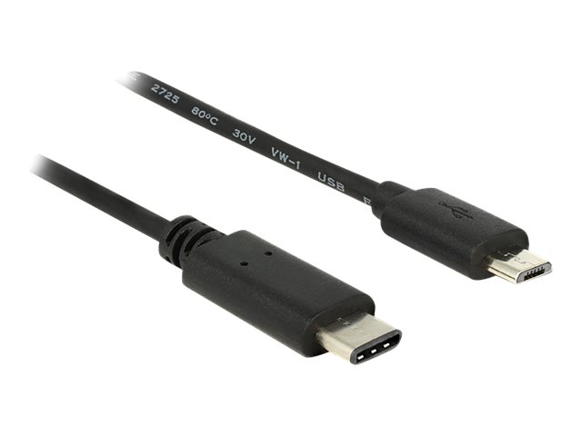 Delock 0.5M, Usb2.0-C/Usb2.0 Micro-B, 0,5 M, Micro-Usb B, Usb C, Usb 2.0, Männlich/Männlich, Schwarz