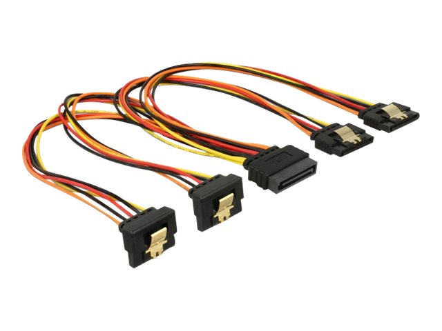 Delock - Strøm-Splitter - Sata Strøm Lige Til Sata Strøm Vinklet/Lige - 3.3 / 5 / 12 V - 30 Cm - Haspet - Sort, Gul, Rød, Orange