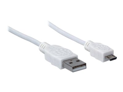 Manhattan Hi-Speed Usb Micro-B Anschlusskabel, Usb 2.0, Typ A Stecker - Micro-B Stecker, 480 Mbps, 1,8 M, Weiß, 1,8 M, Usb A, Micro-Usb B, Usb 2.0, M