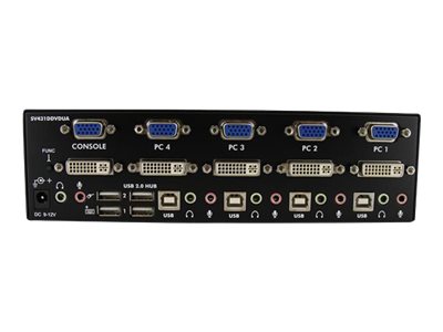 Startech 4 Port Dvi Vga Dual Monitor Kvm Switch Usb With Audio And Usb 2.0 Hub (Sv431ddvdua) - Kvm / Audio / Usb Switch - 4 X Kvm / Audio / Usb - 1 L