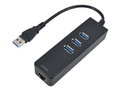 Deltaco Usb3-Giga3 - Hub - 3 X Superspeed Usb 3.0 + 1 X 10/100/1000 - Desktop