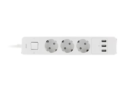 Deltaco Gt-189 - Stikdåse - 3680 Watt - Input: Power Cee 7/7 - Output-Stikforbindelser: 3 (Cee 7/4, 3 X Usb Type A) - 1.5 M Ledning - Hvid