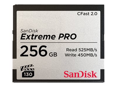 Sandisk Extreme Pro, 256 Gb, Cfast 2.0, 525 Mb/S, 450 Mb/S, Schwarz, Silber