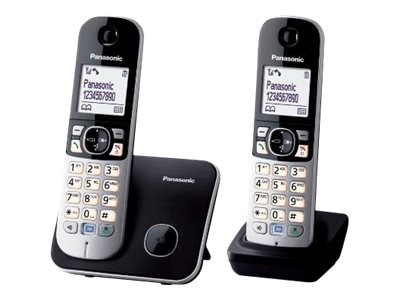 Panasonic KX-TG6812 - Trådløs telefon med opkalds-ID - DECT\GAP - sort + ekstra telefonrør - Engelsk brugervejledning