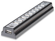 Manhattan Hi-Speed Usb 2.0 Desktop Hub, 10 Ports, Stromversorgung Über Usb Oder Ac Netzadapter, Usb 2.0, Usb 2.0, 480 Mbit/S, Schwarz, Silber, Kunsts