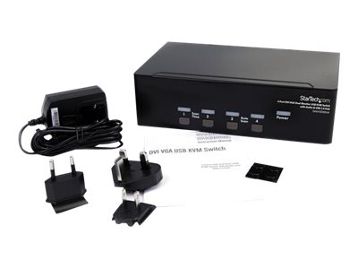 Startech 4 Port Dvi Vga Dual Monitor Kvm Switch Usb With Audio And Usb 2.0 Hub (Sv431ddvdua) - Kvm / Audio / Usb Switch - 4 X Kvm / Audio / Usb - 1 L