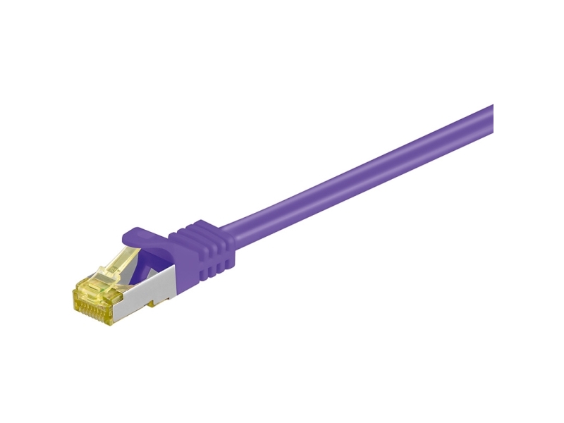 Goobay RJ45 netværkskabel S/FTP (PiMF), 500 MHz, med CAT 7 råkabel, violet, 1 m LSZH halogenfri kabelkappe, kobber, RJ45-hanstik (CAT 6A)