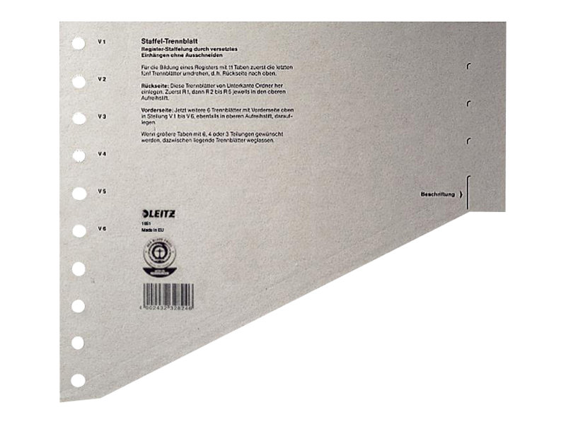 Leitz Staffel-Trennblätter, Din A4 Überbreite, Grau Kraftkarton 200 G-Qm, Druch Gestaffelte Anordnung Können (1651-00-85)