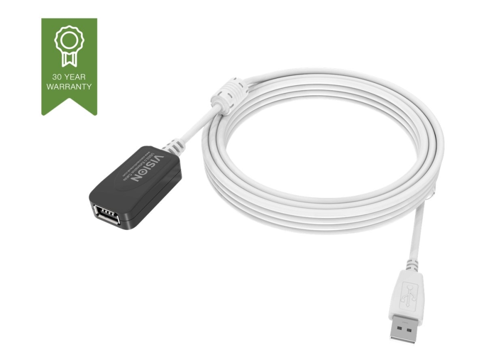 Vision Techconnect - USB forlængerkabel - USB (hun) til USB (han) - USB 2.0 - 5 m - aktiv - hvid