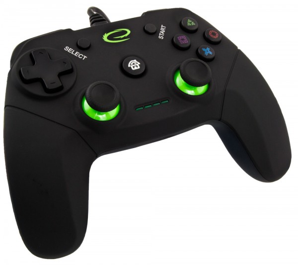Esperanza Vanquisher - Gamepad - 12 Knapper - Kablet - Sort, Grøn - For Pc, Sony Playstation 3