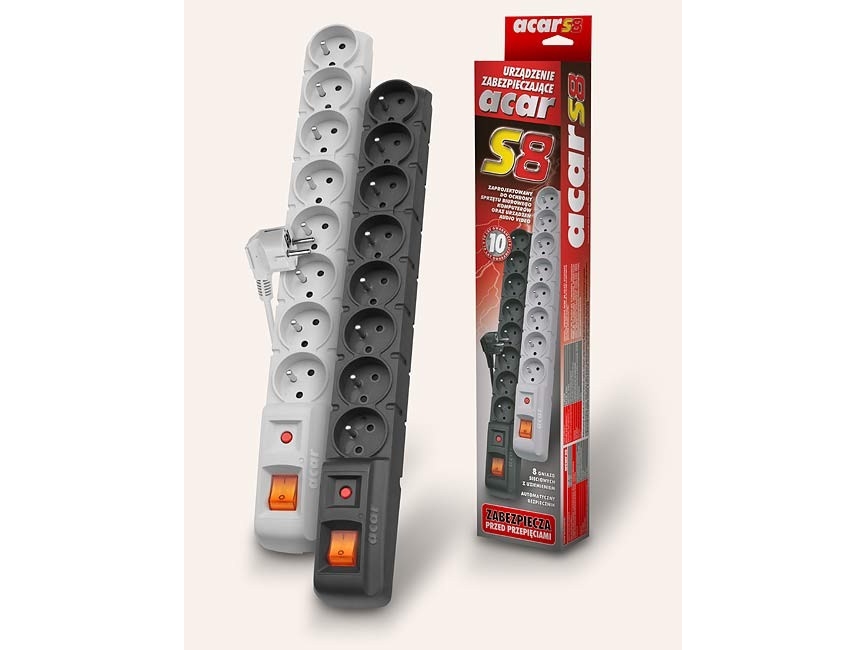Acar S8 - Strømstødsbeskytter - Ac 230 V - Output-Stikforbindelser: 8 - Sort