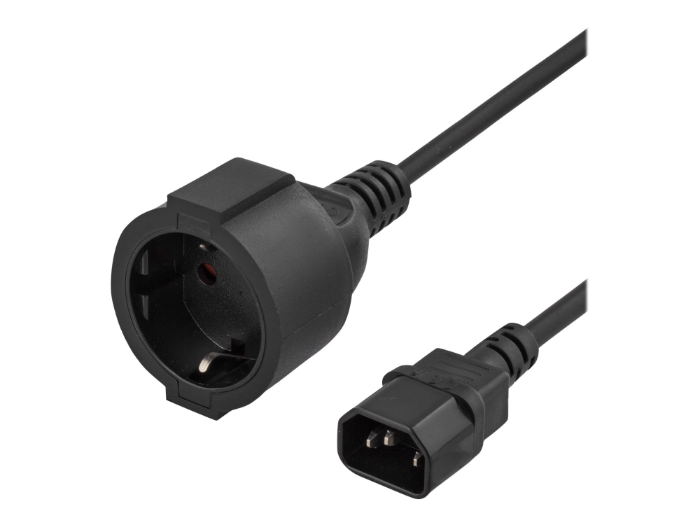 DELTACO DEL-109P-100 - Förlängningskabel för ström - IEC 60320 C14 rak till CEE 7/4 (hona) rak - AC 250 V - 10 A - 1 m - svart | EL Artiklar - Kablar och ledningar - Förlänga kabel och trådar | GameStuff