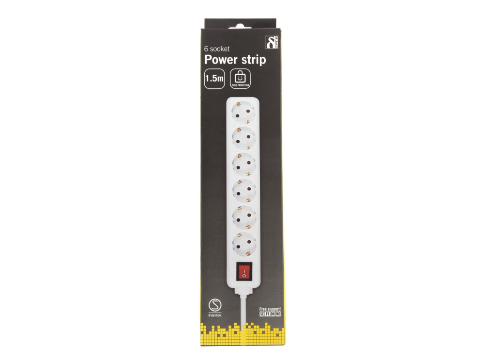 Deltaco Gt-124 - Stikdåse - Ac 250 V - 3.5 Kw - Input: Power Cee 7/7 - Output-Stikforbindelser: 6 - 1.5 M Ledning - Hvid