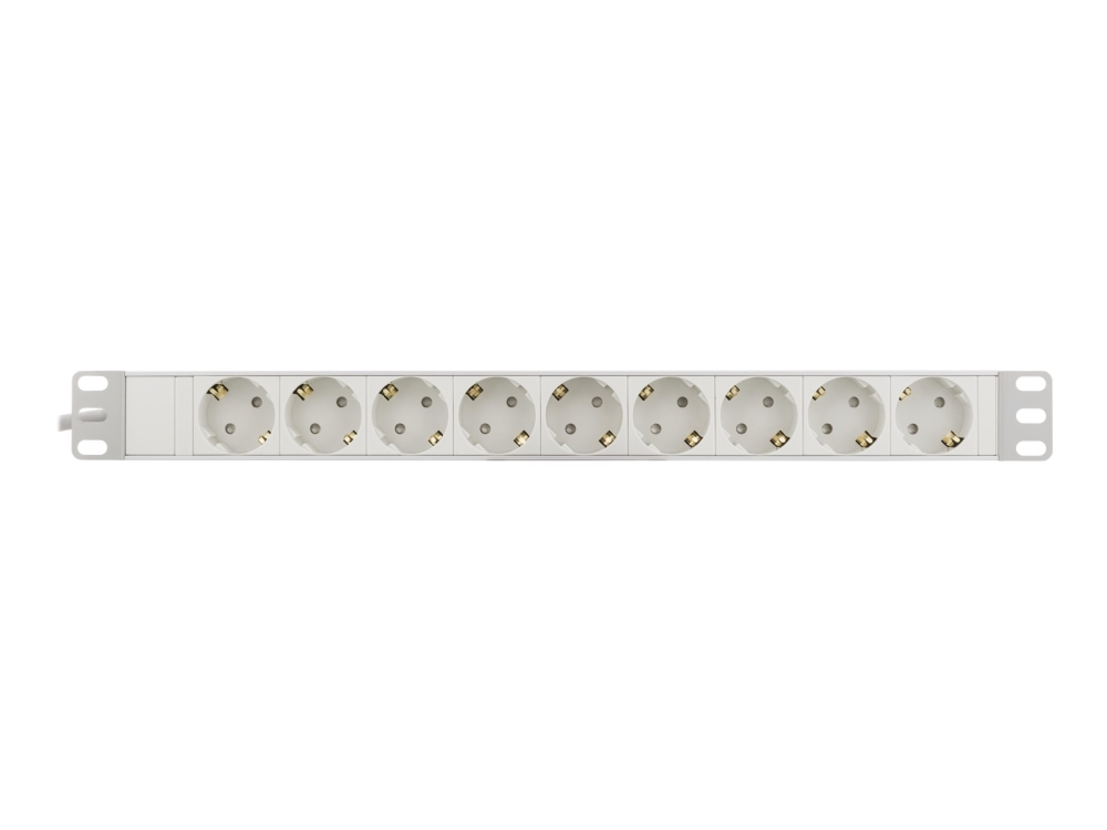 Deltaco Gt-8527W - Stikdåse (Rackversion) - 3680 Watt - Input: Power Cee 7/7 - Output-Stikforbindelser: 9 (Cee 7/4) - 2 M Ledning - Hvid
