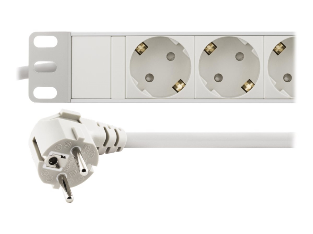 Deltaco Gt-8634W - Stikdåse (Rackversion) - 3680 Watt - Input: Power Cee 7/7 - Output-Stikforbindelser: 9 (Cee 7/4) - 3 M Ledning - Hvid