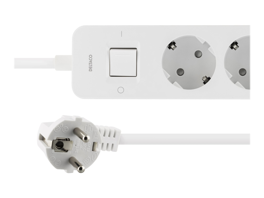DELTACO GT-189 - Stikdåse - 3680 Watt - input: power CEE 7/7 - output-stikforbindelser: 3 (CEE 7/4, 3 x USB Type A) - 1.5 m ledning - hvid