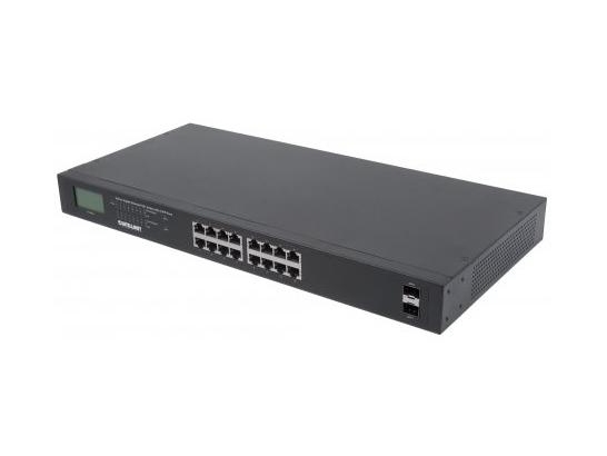Intellinet 16-Port Gigabit Ethernet Poe+ Switch Mit 2 Sfp-Ports Und Lcd-Anzeige, Lcd-Anzeige, Ieee 802.3At/Af Power Over Ethernet (Poe+/Poe)-Konform,