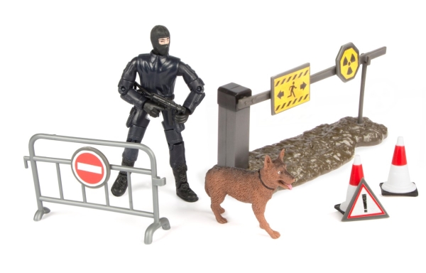 S.W.A.T. Action Figur + Hund + Barriere 1:18