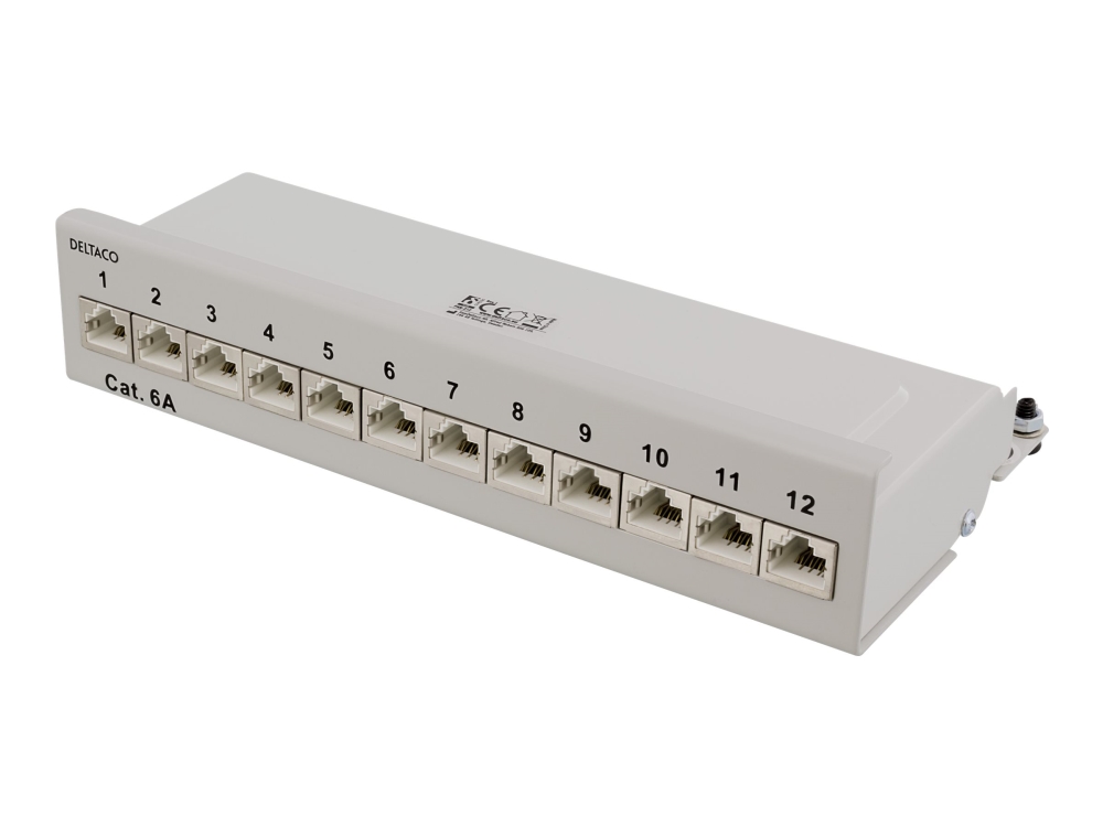 DELTACO PAN-212 - Patch-panel - väggmontering - CAT 6a - RJ-45 X 12 - grå | Datortillbehör - Nätverk - Kopplingspanel | GameStuff
