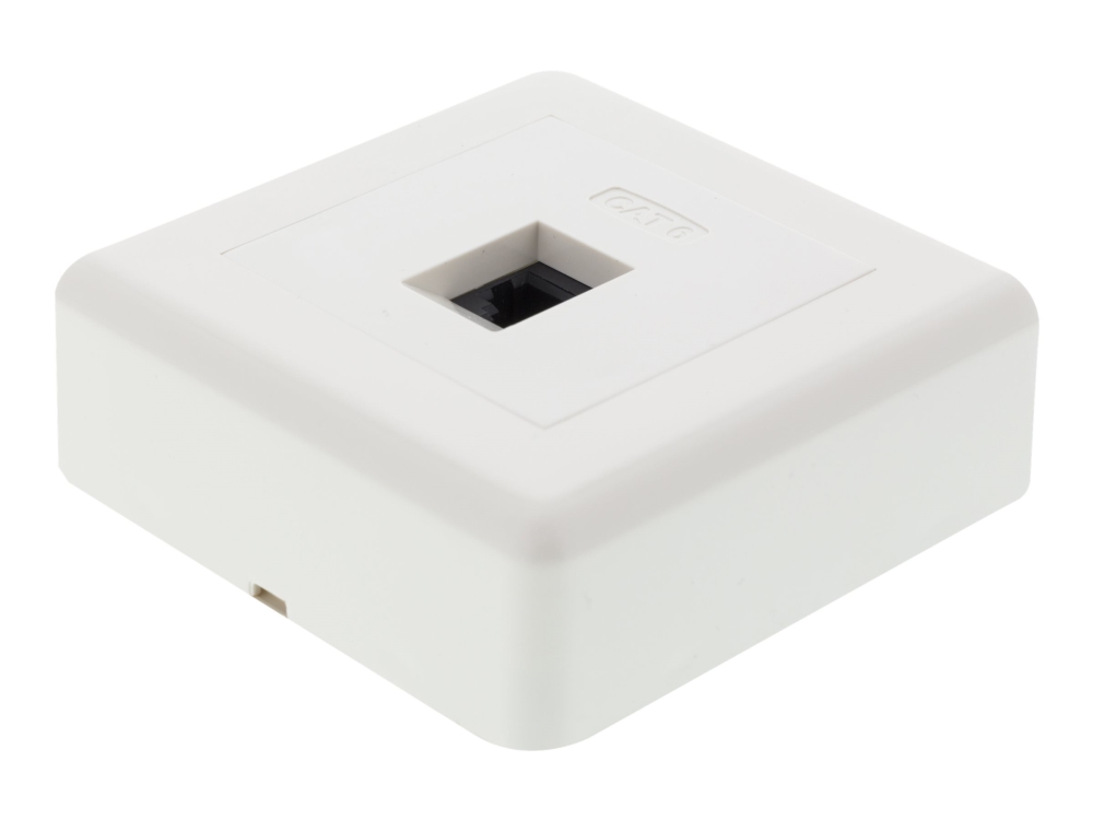 Deltaco Seinärasia, pinta-asennettava UTP 1xRJ45, Cat6, valkoinen, Valkoinen, RJ-45, Naaras, Cat6, 60 g, Muovipussi