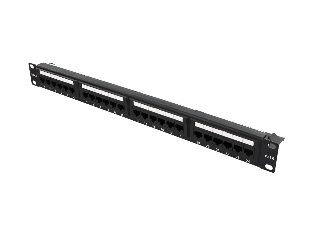 Deltaco Pan-112 - Patch-Panel - Stativmonterbar - Cat 6 - Utp - Rj-45 X 24 - Sortiert - 1U - 19"