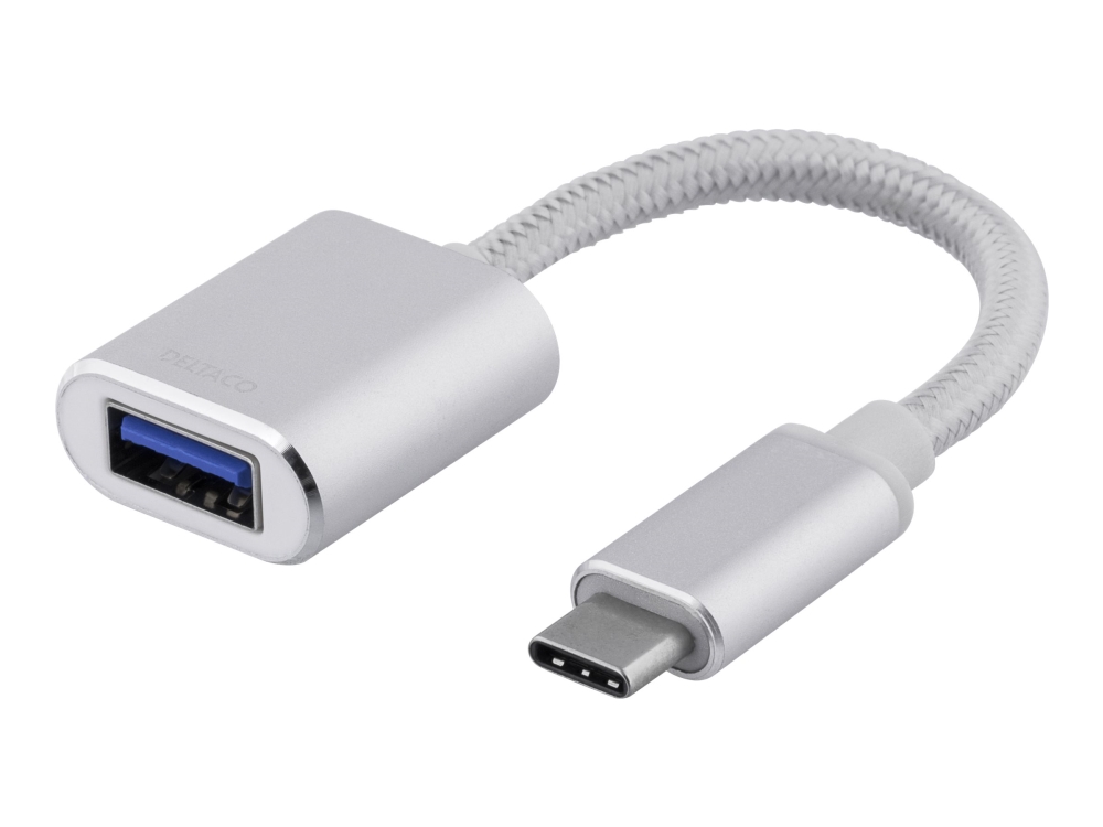 Deltaco - Usb Adapter - 24 Pin Usb-C (Han) Til Usb Type A (Hun) - Usb 3.1 Gen1 Otg - 10 Cm - Sølv