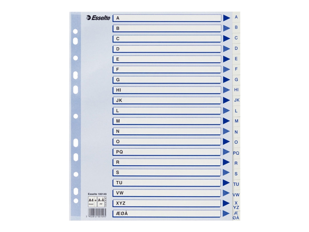 Esselte - Avdelare - förtryckt: A-Å - för A4 Maxi - tabbad - vit | Arkivering - Tabblad - PP-Tabblad & Register | GameStuff