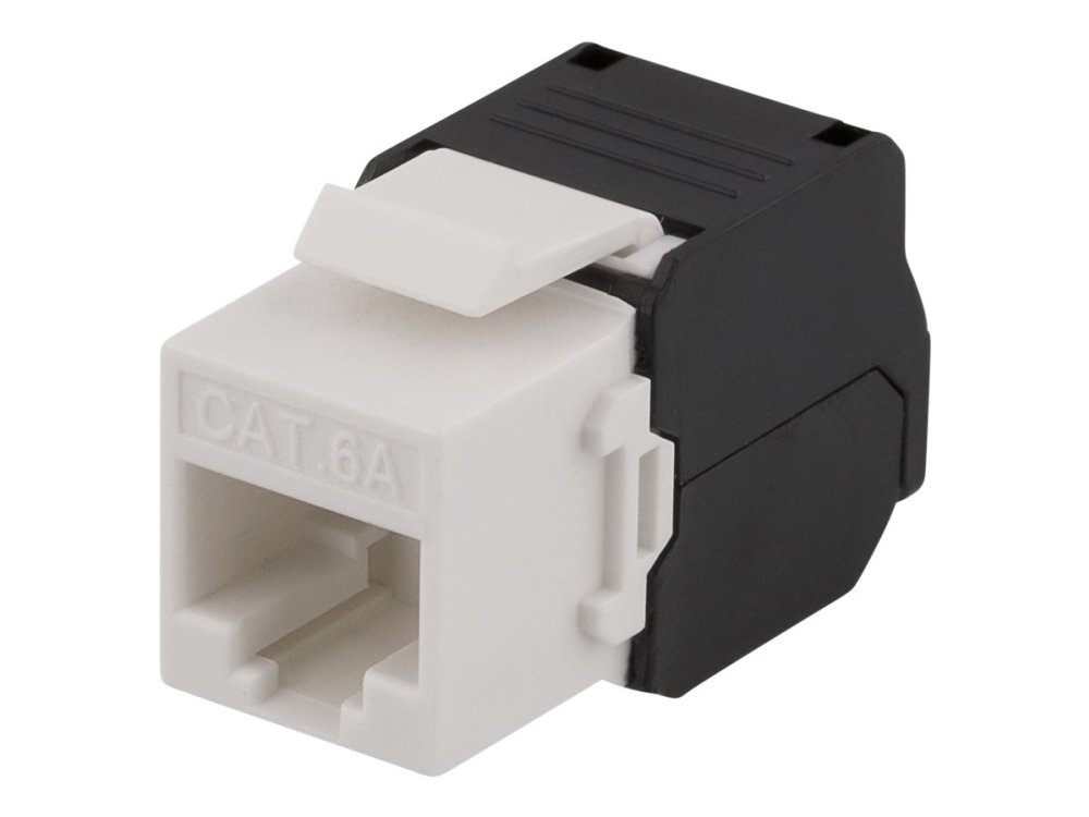 DELTACO Cat6A Keystone jack, toolless clamp termination, plastic, hvid