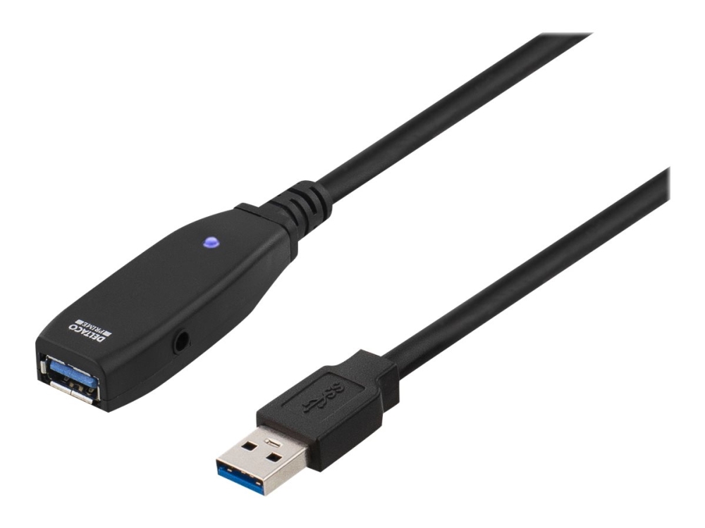 DELTACO USB3-1000 - USB forlængerkabel - USB Type A (hun) til USB Type A (han) - 2 m - aktiv - sort