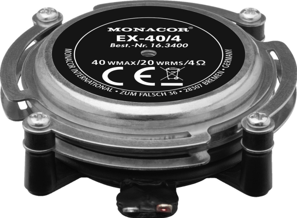 Monacor Ex-40/4 Exciter-Højtaler 40 W 4 Ω Metal, Sort 1 Stk