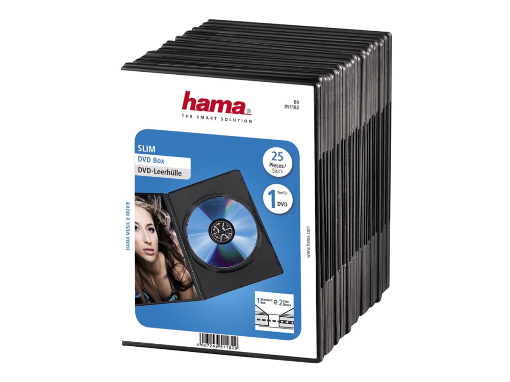 Hama DVD Slim Box - Slim jewel til lagring af DVD - kapacitet: 1 DVD - sort (pakke 25)