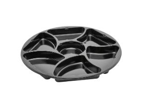 Plastbakke C0321-7A Ø320x25 Mm 7-Rum Cpet Rund Sort Til Tapas - (Karton Á 150 Stk.)