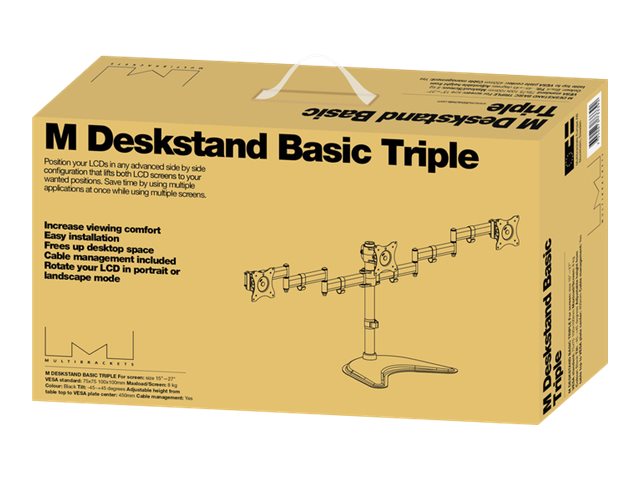 Multibrackets M Deskstand Basic Triple - Monteringssæt (Bordmontering) - For 3 Lcd Skærme - Stål, Højglansaluminium - Sort - Skærmstørrelse: 15"-27"