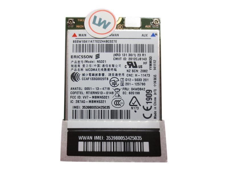 Ericsson N5321 - Trådløs Mobilmodem - 3G - M.2 Card - 21 Mbps - For Thinkpad 10 (1St Gen) 10 (2Nd Gen) T440 T450 T540 W54x W550 X250