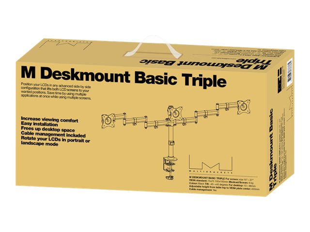 Multibrackets M Deskmount Basic Triple - Monteringssæt (Bordmontering) - For 3 Lcd Skærme - Stål, Højglansaluminium - Sort - Skærmstørrelse: 15"-27"