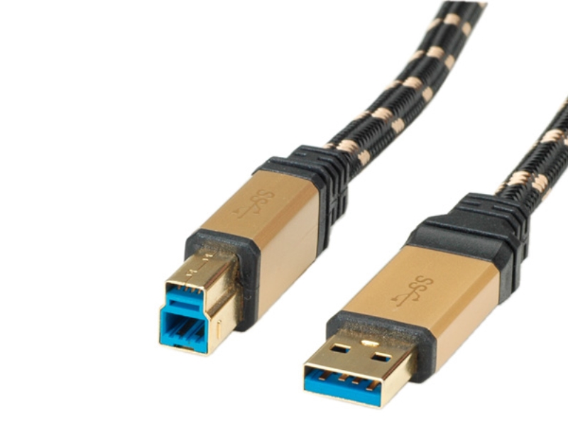 Roline 11.02.8900, 0,8 M, Usb A, Usb B, Usb 3.2 Gen 1 (3.1 Gen 1), Hanstik/Hanstik, Sort, Guld