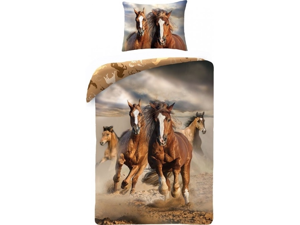 Billede af Heste 'Running Horses' Sengetøj 2I1 Design - 100 Procent Bomuld