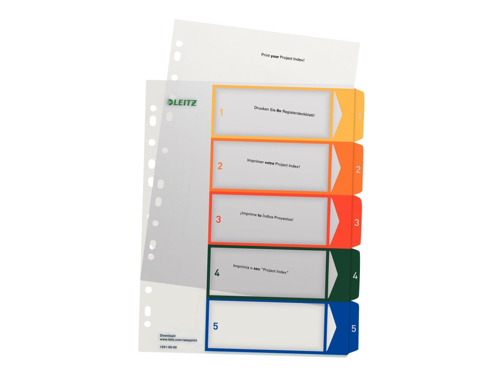 Leitz - Deler - 5 Dele - Præ-Trykt: 1-5 - For A4 Extra (235 × 322 Mm) - Med Faneblade - Gennemsigtig
